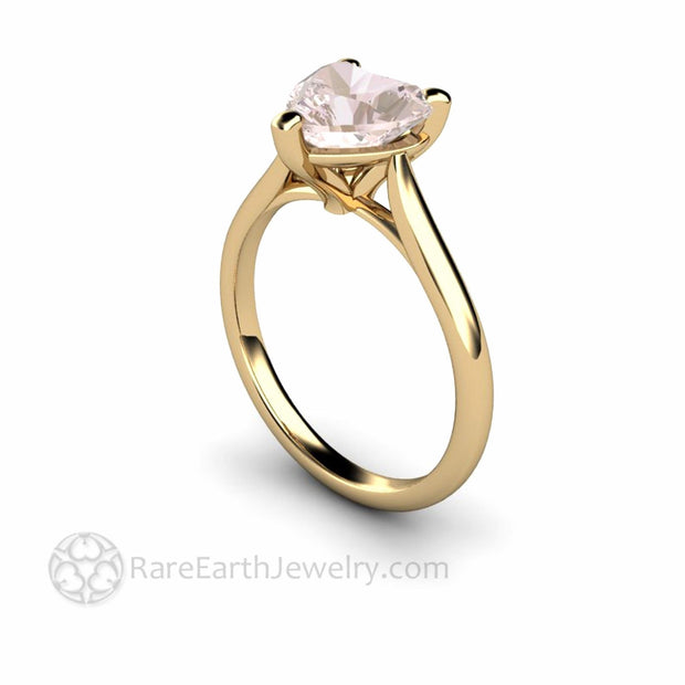Morganite Ring Heart Cut Solitaire Engagement or Promise Ring 18K Yellow Gold - Engagement Only - Rare Earth Jewelry