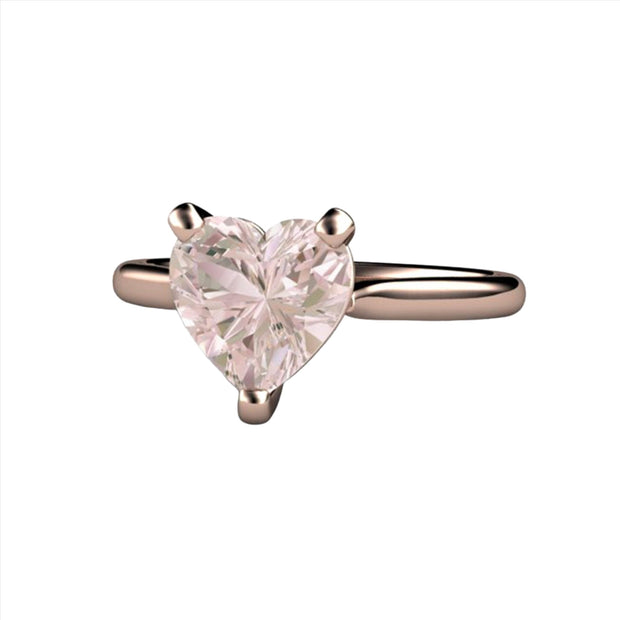Morganite Ring Heart Cut Solitaire Engagement or Promise Ring 14K Rose Gold - Engagement Only - Rare Earth Jewelry