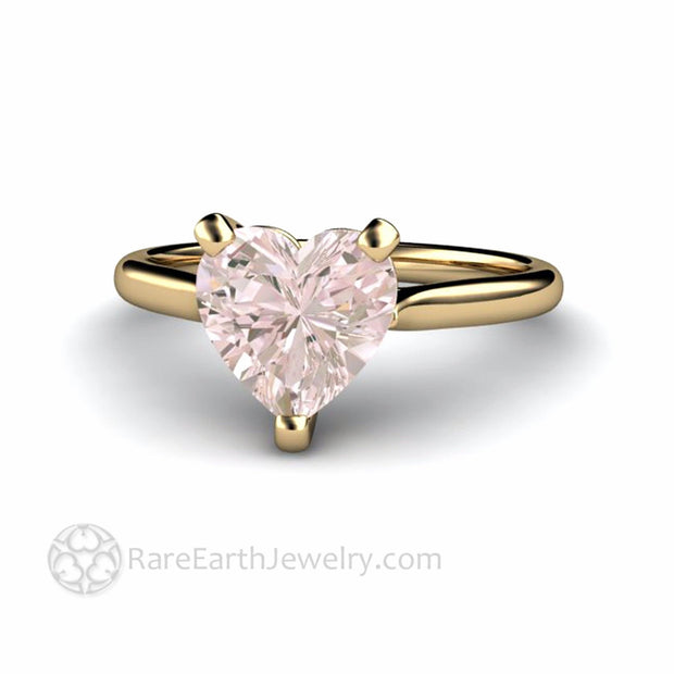 Morganite Ring Heart Cut Solitaire Engagement or Promise Ring 14K Yellow Gold - Engagement Only - Rare Earth Jewelry