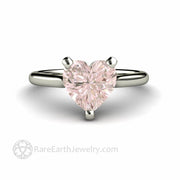 Morganite Ring Heart Cut Solitaire Engagement or Promise Ring 14K White Gold - Engagement Only - Rare Earth Jewelry
