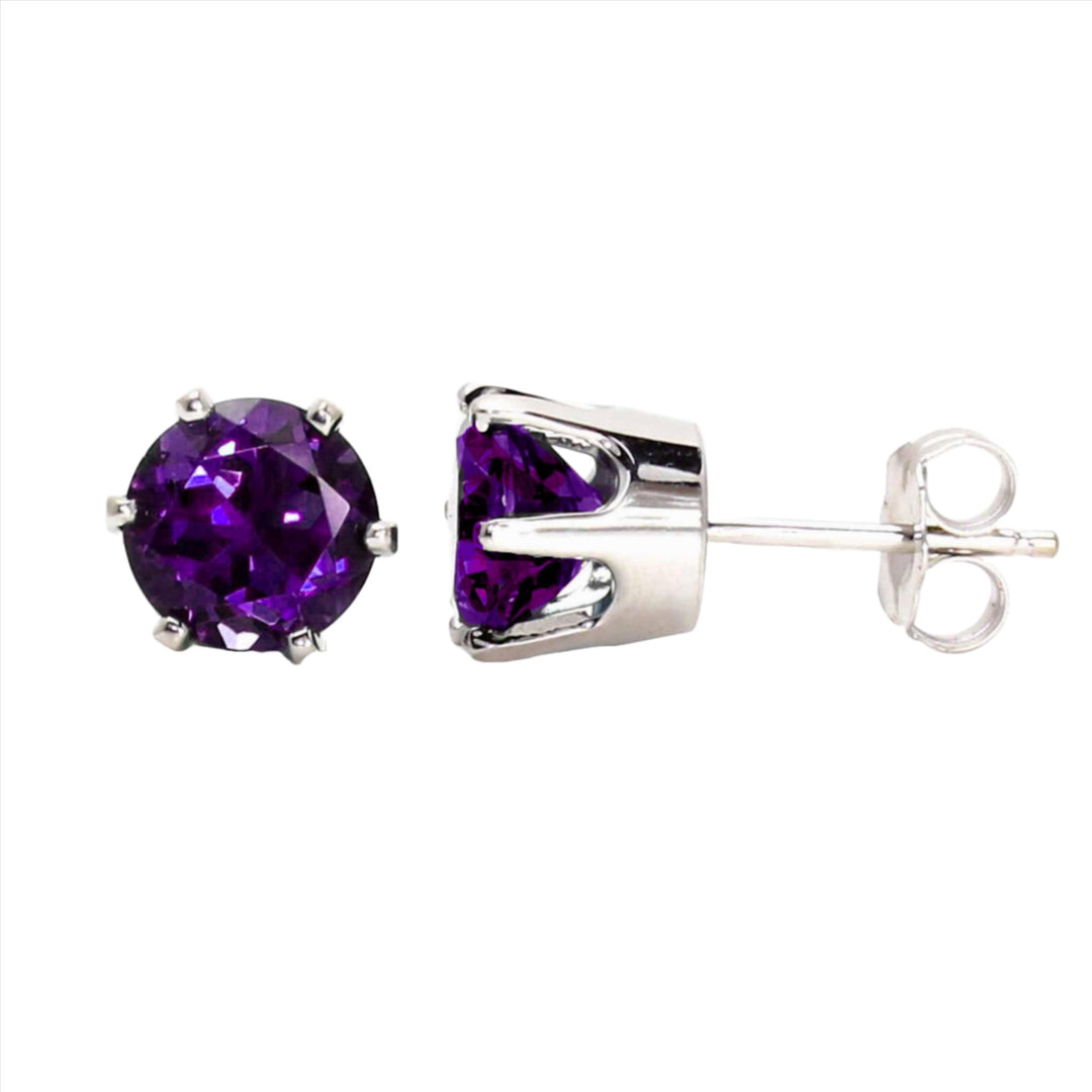 Natural Amethyst Stud Earrings 14K Gold Round Studs 5mm 6mm 8mm Sizes