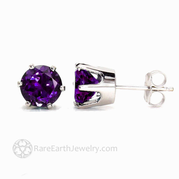 Natural Amethyst Earrings 14K Gold 5mm 6mm 8mm Round Amethyst Studs 5mm (.50ct ea/1.00ctw) - Rare Earth Jewelry