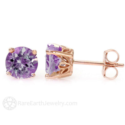 Natural Amethyst Earrings Round Amethyst Studs in 14K Gold 5mm (.50ct ea/1.00ctw) - Rare Earth Jewelry