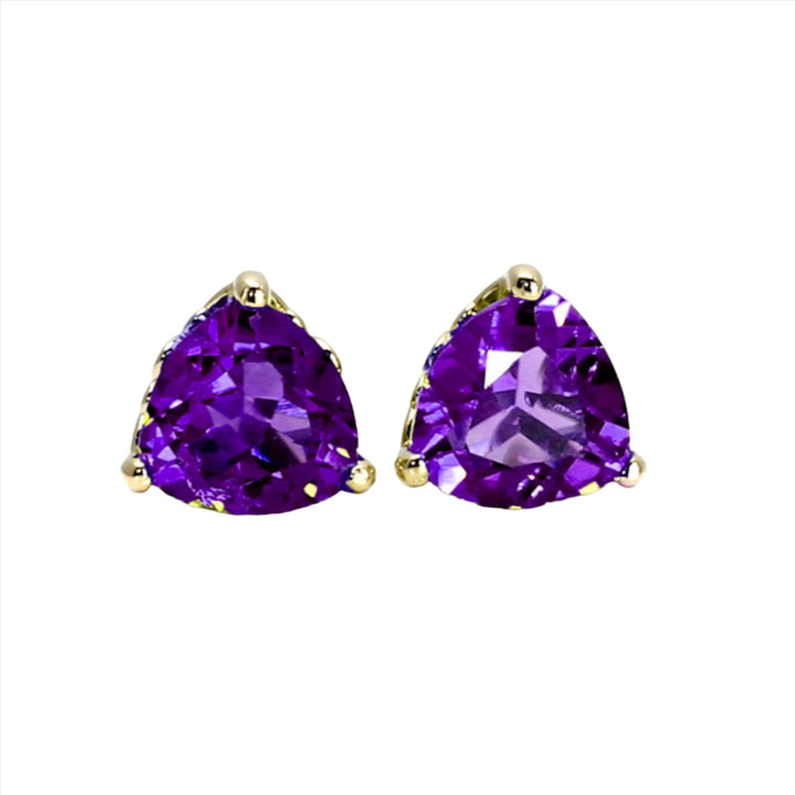 Natural Amethyst Earrings Trillion Cut Amethyst Studs in 14K Gold - Rare Earth Jewelry