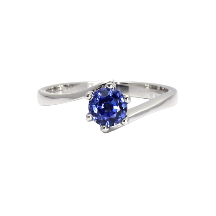 Natural Blue Sapphire Solitaire Engagement Ring with a 6 Prong Bypass Design in Gold or Platinum, Round Ceylon Blue Sapphire from Sri Lanka | Rare Earth Jewelry
