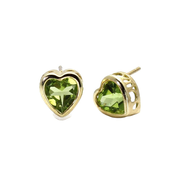 Natural Peridot Earrings Heart Shaped Bezel Settings in 14K Gold  August Birthstone Earrings from Rare Earth Jewelry