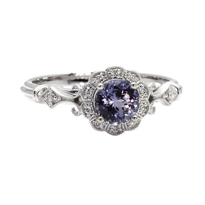 Natural Purple Sapphire Ring Vintage Style Art Deco Halo in 14K or 18K from Rare Earth Jewelry