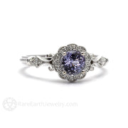 Natural Purple Sapphire Ring Vintage Style Art Deco Halo Platinum - Rare Earth Jewelry