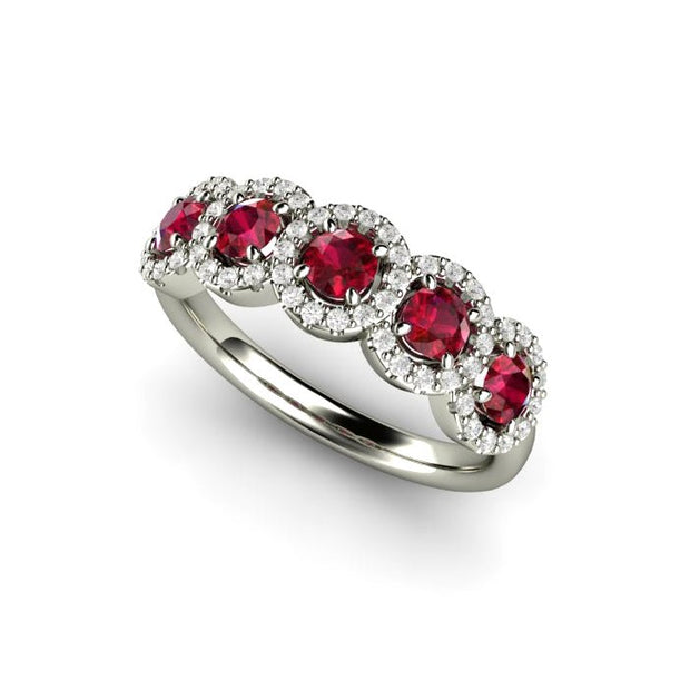 Natural Ruby Ring Wedding Ring Anniversary Band Diamond Halo Design 14K White Gold - Rare Earth Jewelry