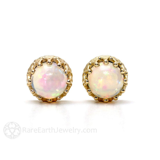 Opal Earrings Crown Design Post Studs October Birthstone 6mm (1.40ctw) - Rare Earth Jewelry