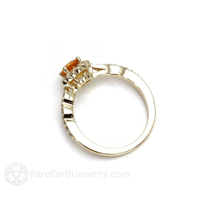Orange Sapphire Ring Vintage Halo Engagement, Rare Earth Jewelry