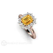 Orange Yellow Sapphire Ring Vintage Engagement with Diamonds 14K Rose Gold - Rare Earth Jewelry
