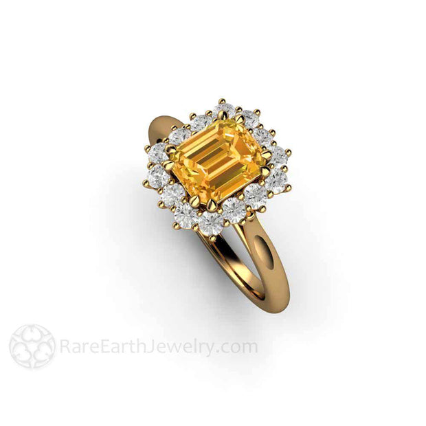 Orange Yellow Sapphire Ring Vintage Engagement with Diamonds 18K Yellow Gold - Rare Earth Jewelry