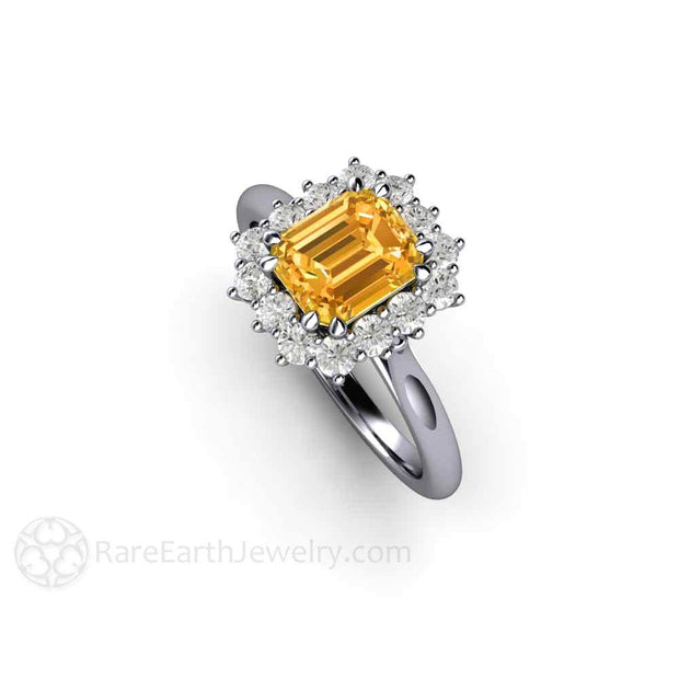 Orange Yellow Sapphire Ring Vintage Engagement with Diamonds Platinum - Rare Earth Jewelry