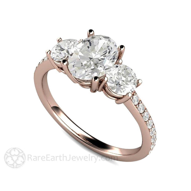 Oval 3 Stone Moissanite Engagement Ring with Diamonds - 14K Rose Gold - Engagement Only - Moissanite - Oval - Three Stone - Rare Earth Jewelry