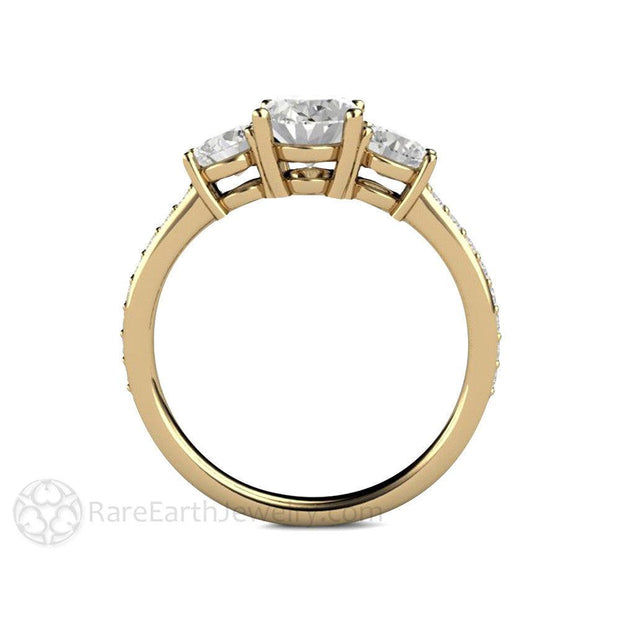 Oval 3 Stone Moissanite Engagement Ring with Diamonds 14K Yellow Gold - Engagement Only - Rare Earth Jewelry