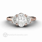 Oval 3 Stone Moissanite Engagement Ring with Half Moons 18K Rose Gold - Rare Earth Jewelry