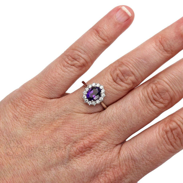 Oval amethyst ring with diamonds Clearance