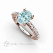 Oval Aquamarine Solitaire Engagement Ring with Diamonds 18K Rose Gold - Engagement Only - Rare Earth Jewelry