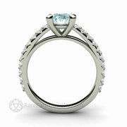 Oval Aquamarine Solitaire Engagement Ring with Diamonds 14K White Gold - Engagement Only - Rare Earth Jewelry