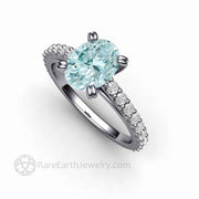 Oval Aquamarine Solitaire Engagement Ring with Diamonds Platinum - Engagement Only - Rare Earth Jewelry