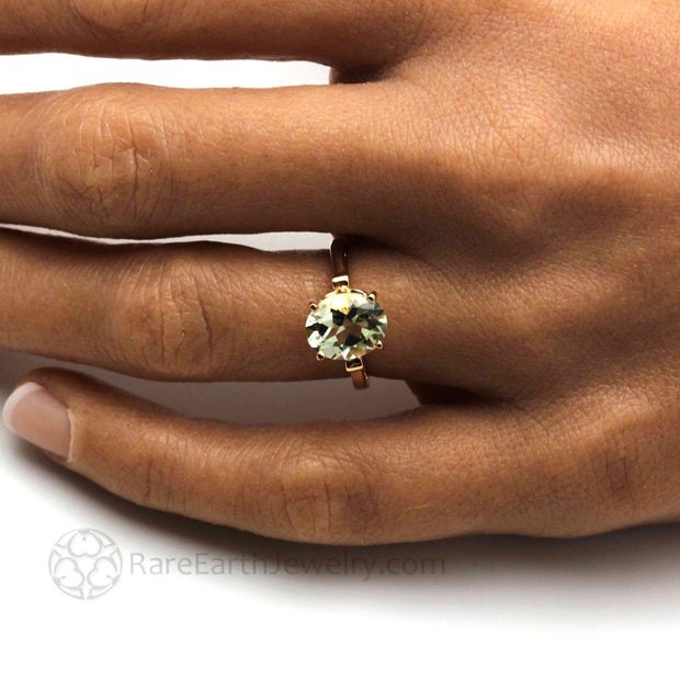 Oval Cut Green Amethyst Ring Fleur de Lis Solitaire February Birthstone - 14K Rose Gold - Amethyst - February - Green - Rare Earth Jewelry