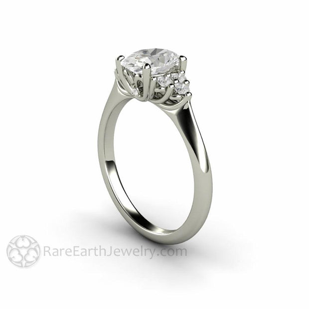 Oval Forever One Moissanite Engagement Ring 3 Stone Cluster Platinum - Engagement Only - Rare Earth Jewelry