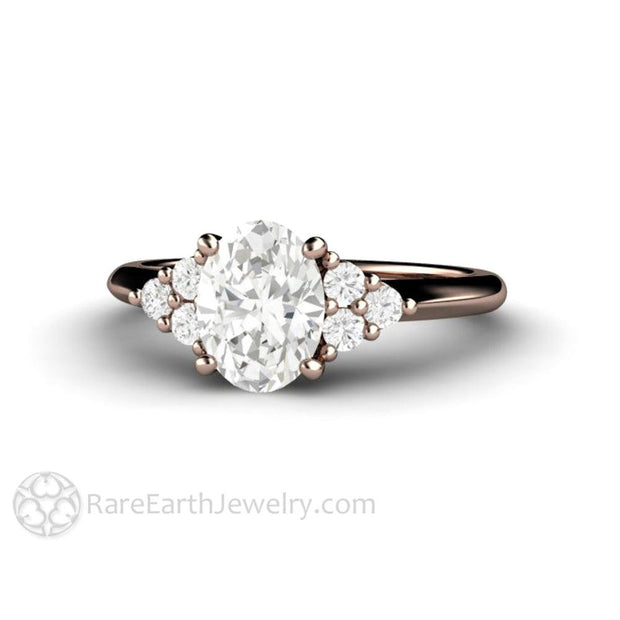 Oval Forever One Moissanite Engagement Ring 3 Stone Cluster 14K Rose Gold - Engagement Only - Rare Earth Jewelry