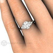 Oval Forever One Moissanite Engagement Ring 3 Stone Cluster 18K Rose Gold - Engagement Only - Rare Earth Jewelry