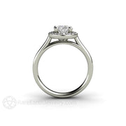 Oval Moissanite Engagement Ring Diamond Halo with Classic Shank 18K White Gold - Engagement Only - Rare Earth Jewelry