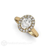 Oval Moissanite Engagement Ring Diamond Halo with Classic Shank 14K Yellow Gold - Engagement Only - Rare Earth Jewelry