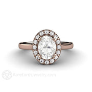 Oval Moissanite Engagement Ring Diamond Halo with Classic Shank 14K Rose Gold - Engagement Only - Rare Earth Jewelry