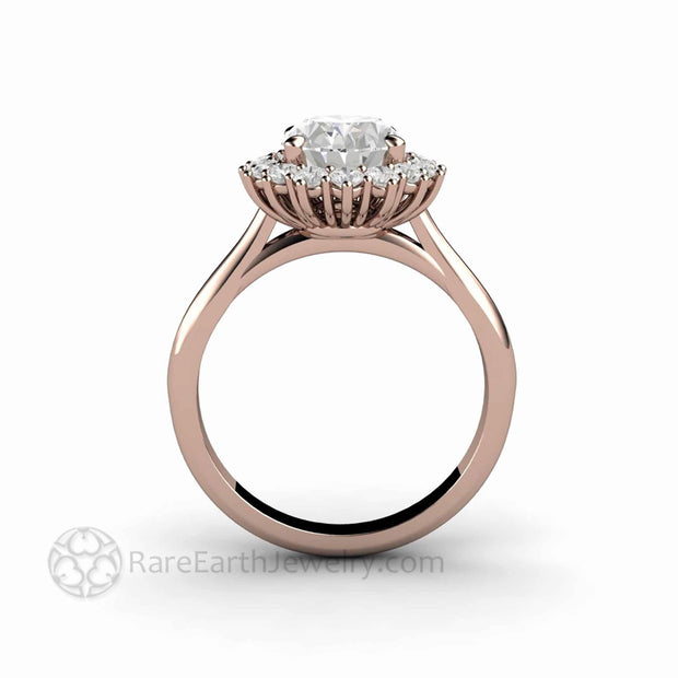 Oval Moissanite Engagement Ring with Halo Vintage Style Cluster 14K Rose Gold - Rare Earth Jewelry