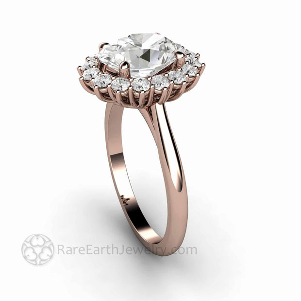 Oval Moissanite Engagement Ring with Halo Vintage Style Cluster 14K Rose Gold - Rare Earth Jewelry