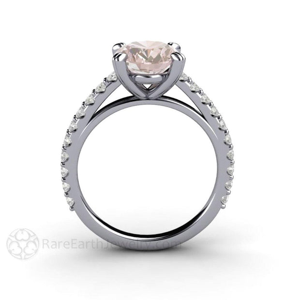 Oval Morganite Engagement Ring Double Prong Solitaire with Pave Diamonds  - Rare Earth Jewelry