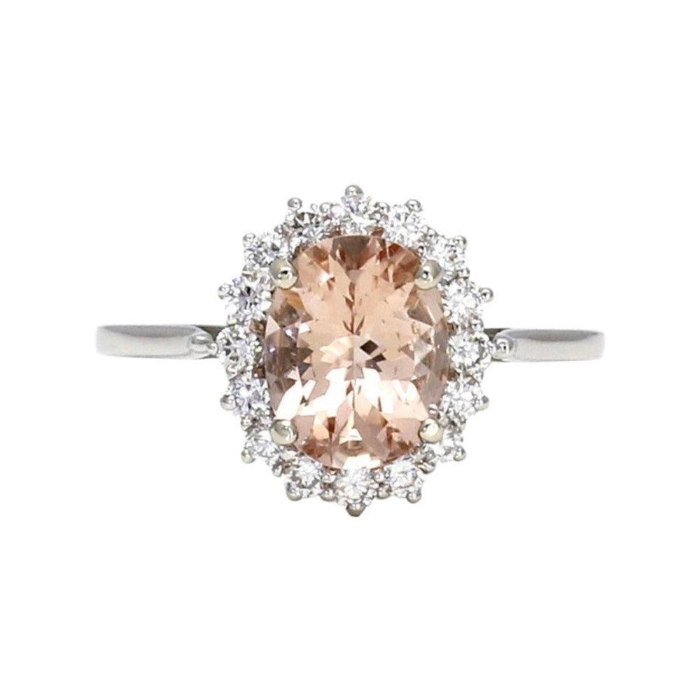 Oval Peach Morganite Engagement Ring, Natural Morganite Cocktail Ring, Vintage Inspired Cluster Design | Rare Earth Jewelry