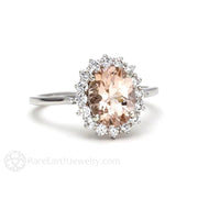 Oval Peach Morganite Engagement Ring with Diamond Cluster Halo Palladium - Rare Earth Jewelry