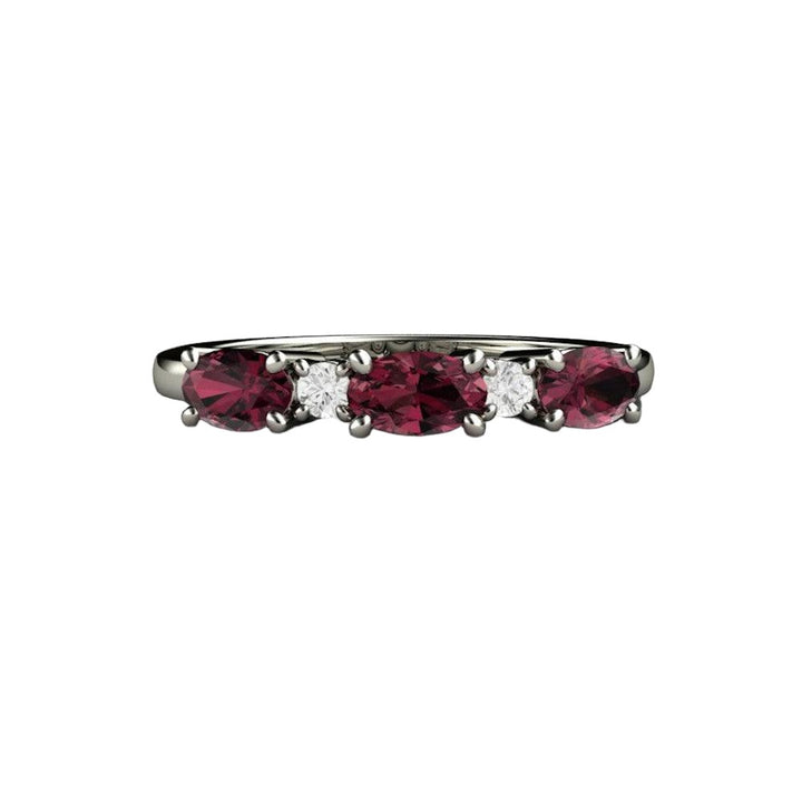 Oval Rhodolite Garnet Ring East West Red Garnet Band January Birthstone - Rare Earth Jewelry