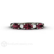 Oval Rhodolite Garnet Ring East West Anniversary Band January Birthstone 14K White Gold - Rare Earth Jewelry