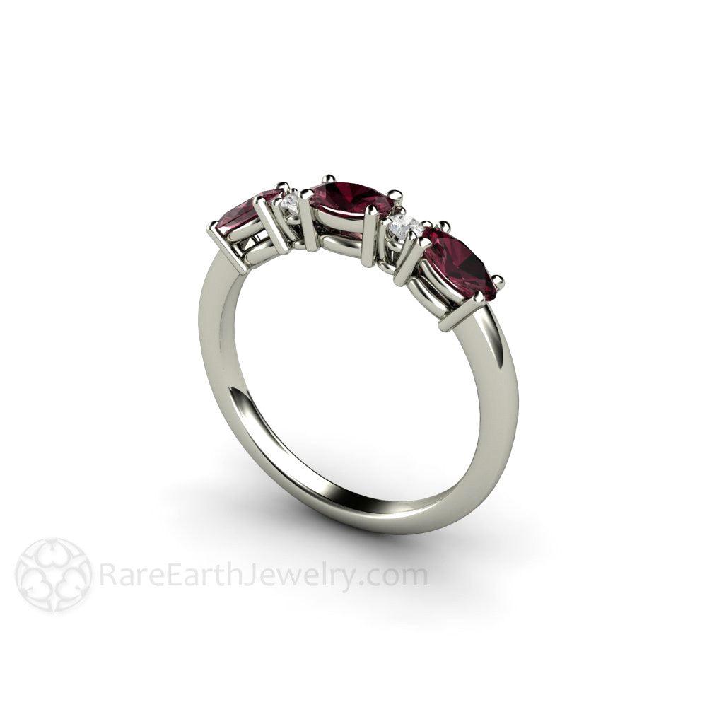 Oval Rhodolite Garnet Ring East West Red Garnet Band January Birthstone - Rare Earth Jewelry