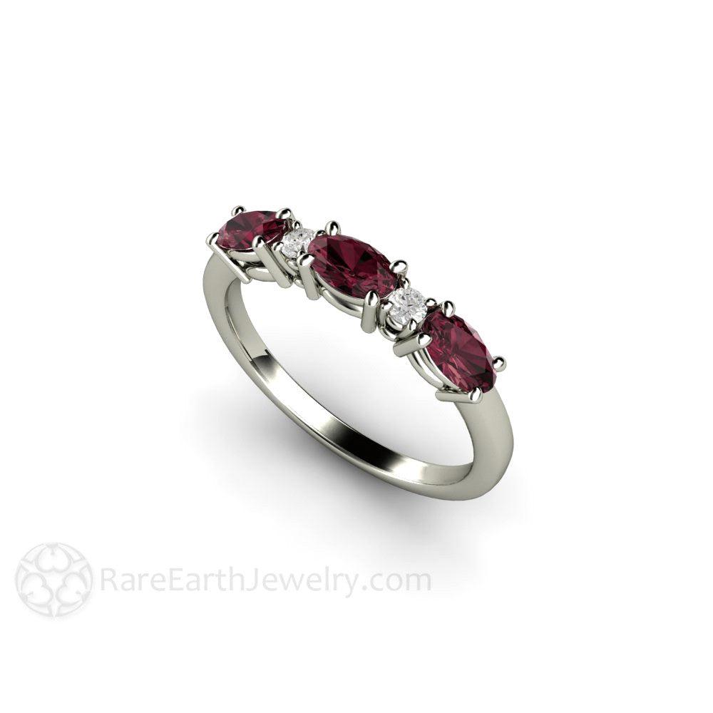 Oval Rhodolite Garnet Ring East West Red Garnet Band January Birthstone - Rare Earth Jewelry