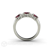 Oval Rhodolite Garnet Ring East West Anniversary Band January Birthstone 18K White Gold - Rare Earth Jewelry