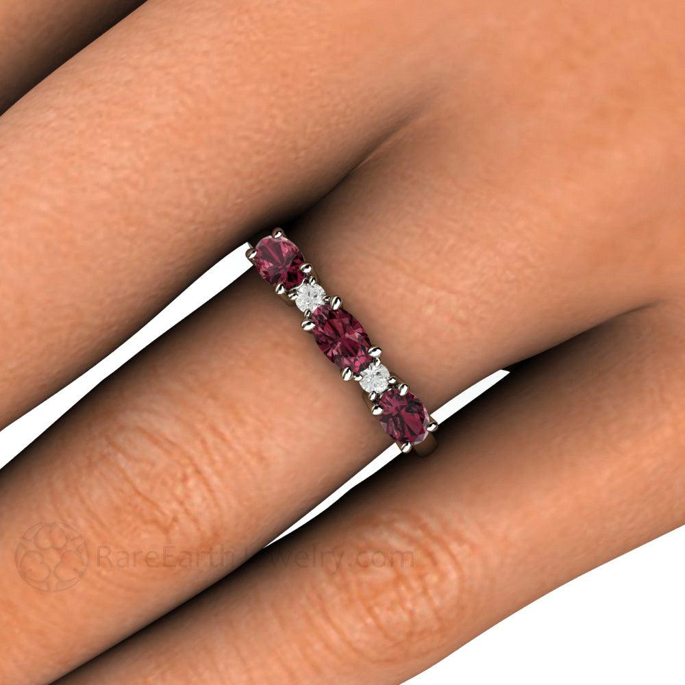 Oval Rhodolite Garnet Ring East West Red Garnet Band January Birthstone - Rare Earth Jewelry