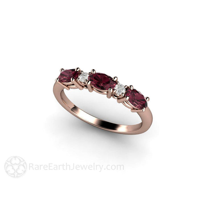 Oval Rhodolite Garnet Ring East West Red Garnet Band January Birthstone - Rare Earth Jewelry