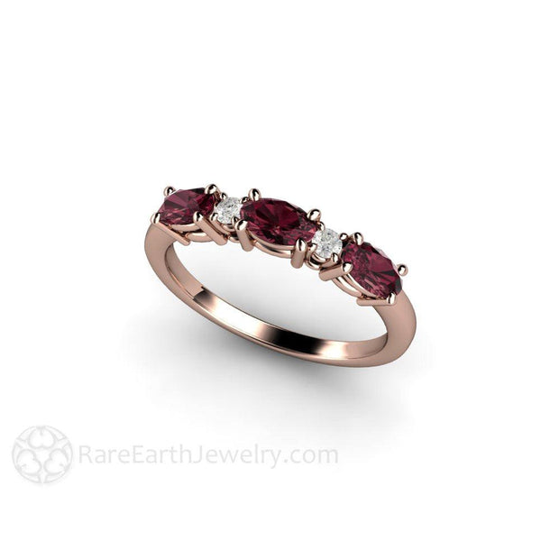 Oval Rhodolite Garnet Ring East West Anniversary Band January Birthstone 14K Rose Gold - Rare Earth Jewelry