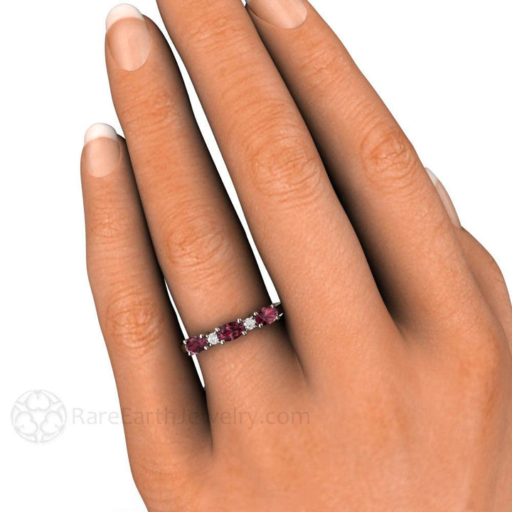 Oval Rhodolite Garnet Ring East West Red Garnet Band January Birthstone - Rare Earth Jewelry