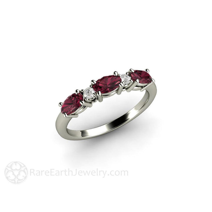 Oval Rhodolite Garnet Ring East West Red Garnet Band January Birthstone - Rare Earth Jewelry