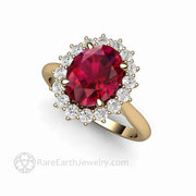 Oval Ruby Engagement Ring Vintage Style Ruby Diamond Cluster Ring 14K Yellow Gold - Rare Earth Jewelry