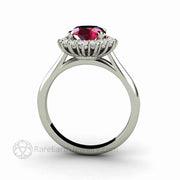 Oval Ruby Engagement Ring Vintage Style Ruby Diamond Cluster Ring 14K Rose Gold - Rare Earth Jewelry