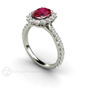 Oval Ruby Ring Ruby Engagement Ring Pave Diamond Cluster Platinum - Rare Earth Jewelry